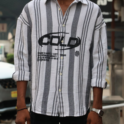 ‘COLD’ Waffle Texture Striped Shirt