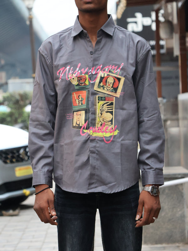 ‘Cruelty’ Horror Montage Shirt - Slate Grey