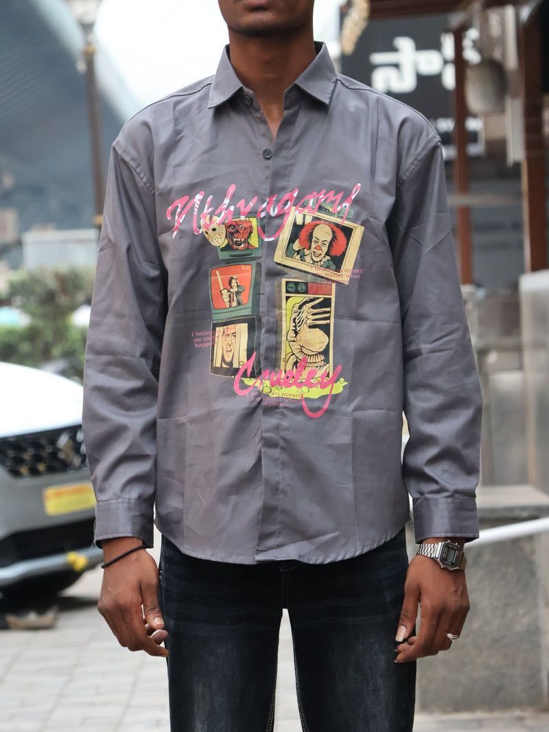 ‘Cruelty’ Horror Montage Shirt - Slate Grey