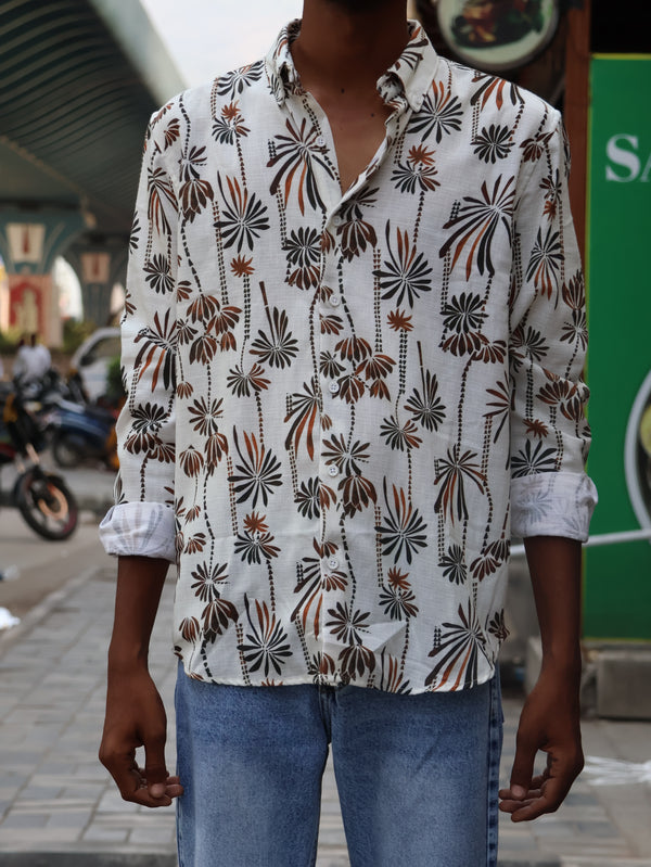🌿 Tropical Bloom Printed Shirt – Off-White