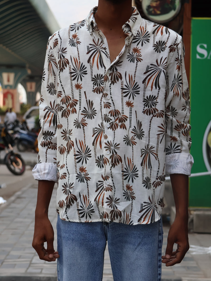 🌿 Tropical Bloom Printed Shirt – Off-White