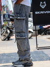 Urban Acid-Wash Multi-Pocket Cargo Pants – Slate Grey