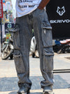 Urban Acid-Wash Multi-Pocket Cargo Pants – Slate Grey