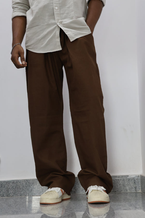 Earth-Tone Relaxed Fit LINEN  Trousers