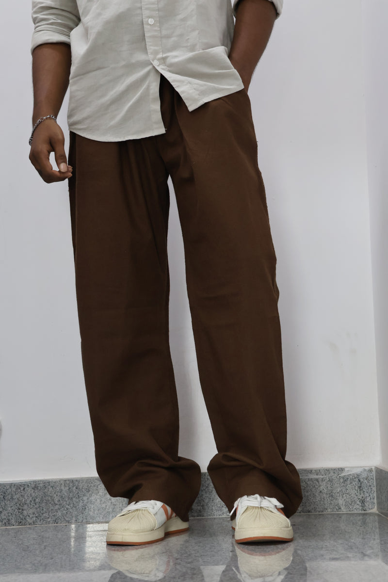 Earth-Tone Relaxed Fit LINEN  Trousers