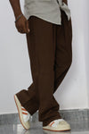 Earth-Tone Relaxed Fit LINEN  Trousers
