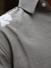 Stone Grey Floral Embroidered  Shirt