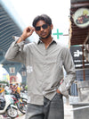 Stone Grey Floral Embroidered  Shirt
