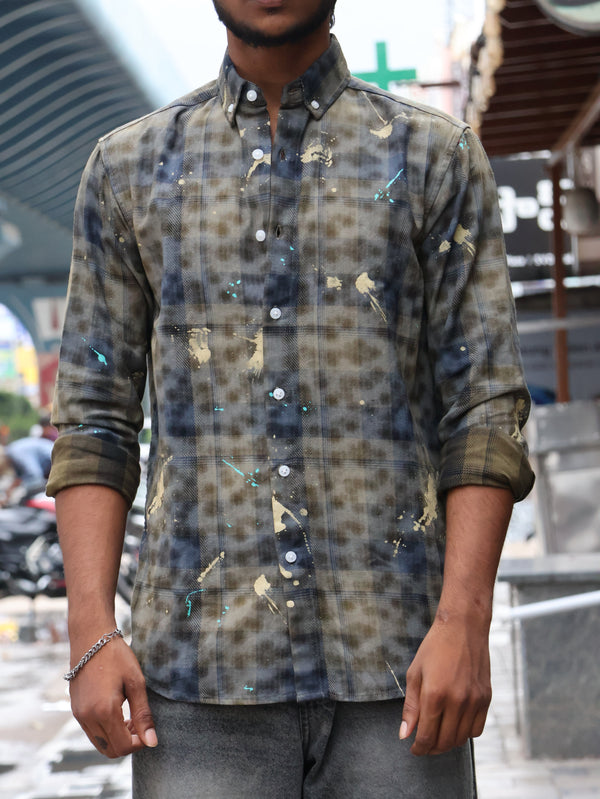Olive Drift Splatter Plaid Shirt