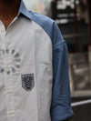 Sky Blue Raglan Graphic Button-Down