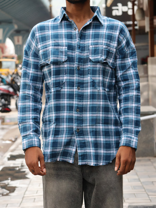 Cerulean Distressed Heavyweight Flannel