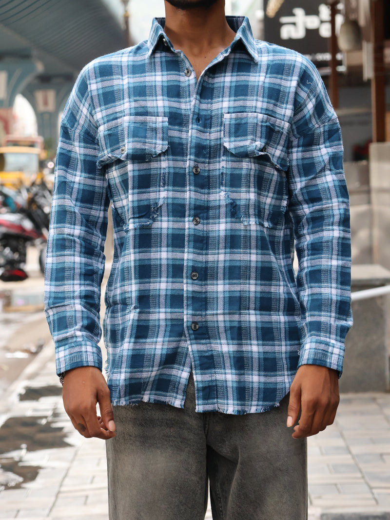 Cerulean Distressed Heavyweight Flannel