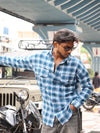Cerulean Distressed Heavyweight Flannel