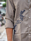 Taupe Botanical Verse Linen-Style Shirt