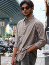 Taupe Botanical Verse Linen-Style Shirt