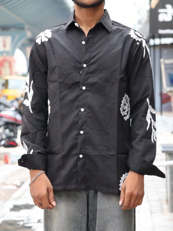 Midnight Bloom Embroidered Linen Shirt