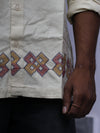 Geometric Border Embroidered Shirt – Cream