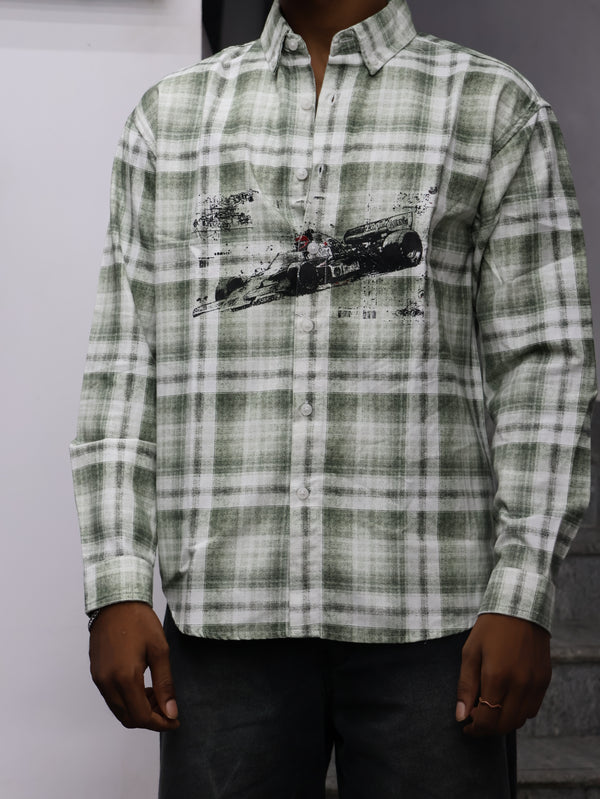 Grand Prix Distressed Plaid Shirt – Sage Green