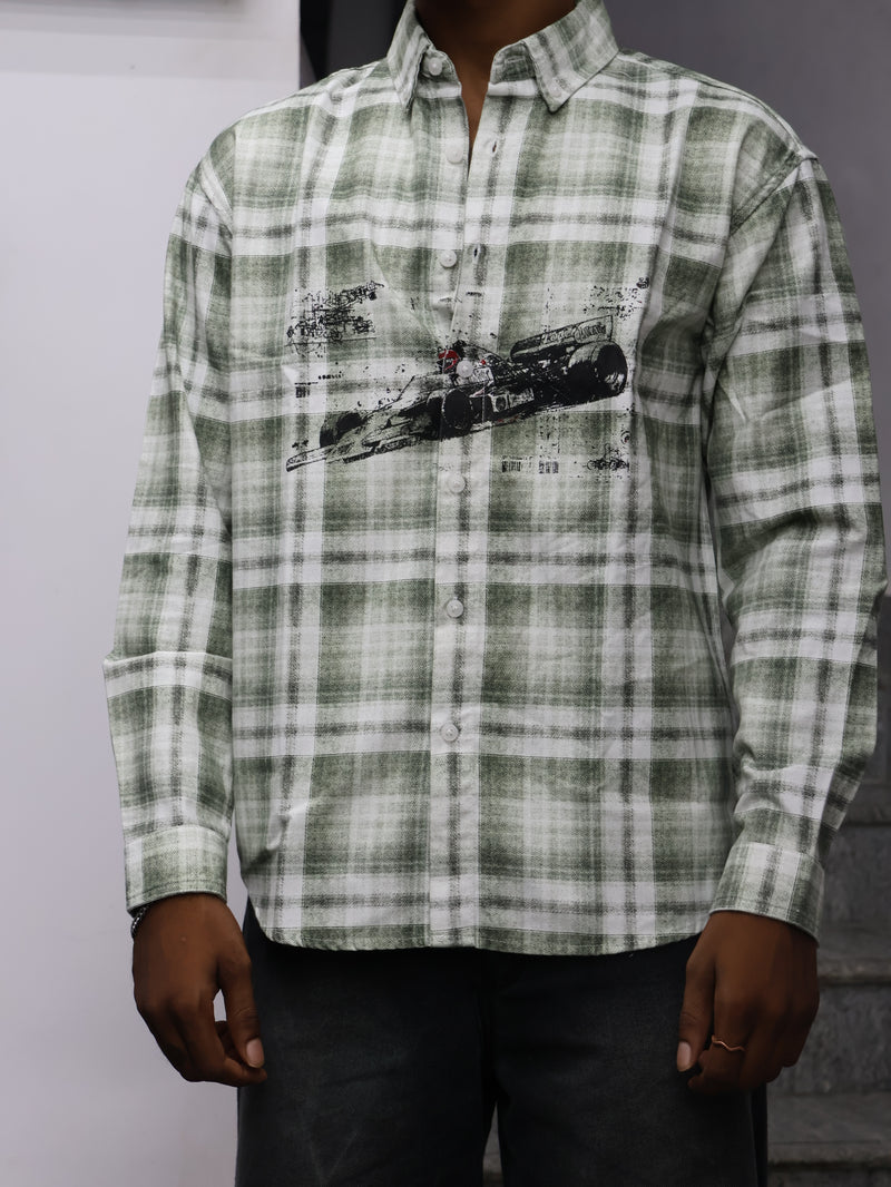 Grand Prix Distressed Plaid Shirt – Sage Green
