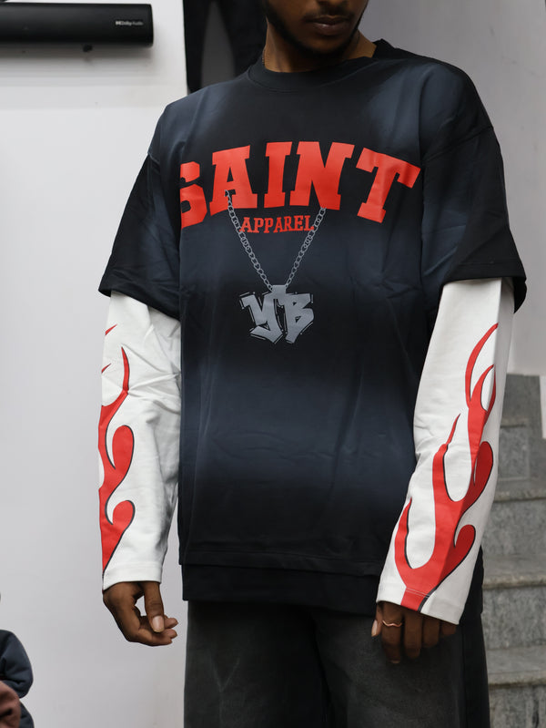 Saint Apparel Flame Layered Tee – Shadow Black