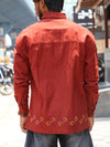 Terracotta Geometric Border Linen Shirt