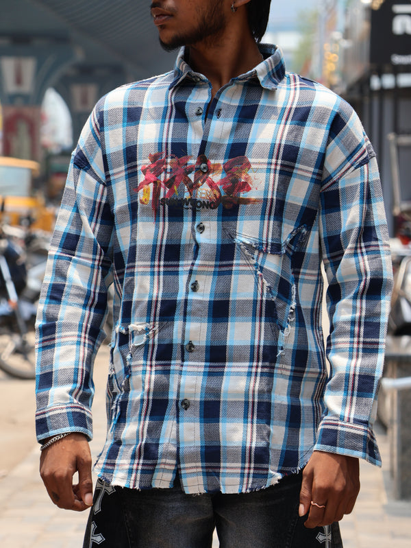 Distressed Graffiti Plaid Streetwear Shirt