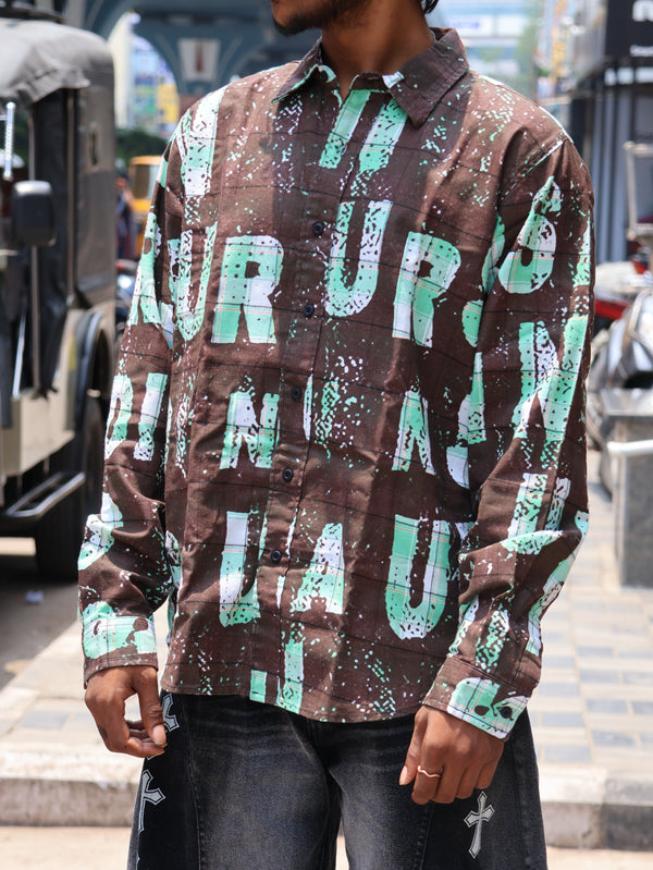 "Dinosaur" Distressed Grid Streetwear Shirt