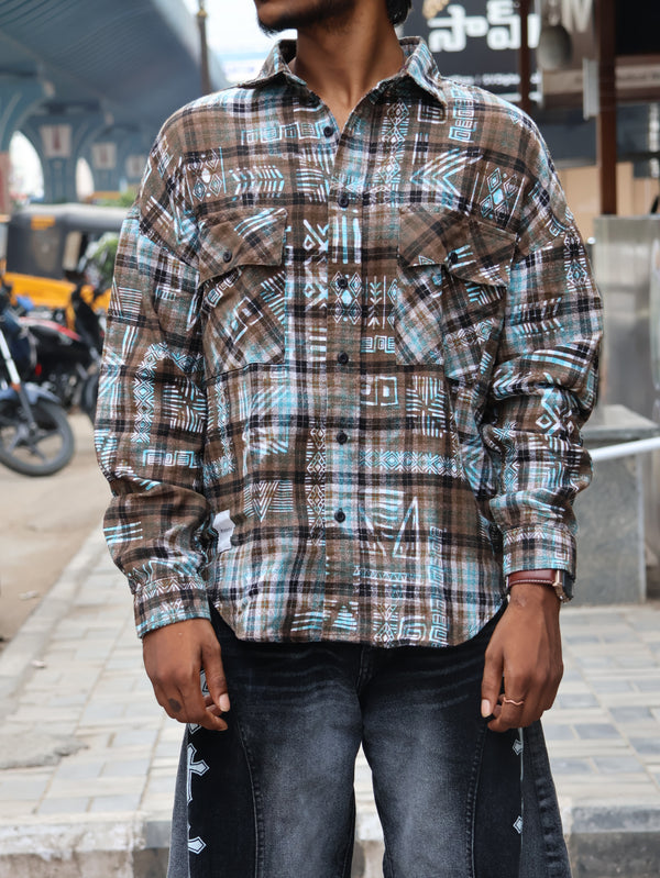 Tribal Fusion Plaid Oversized Shirt