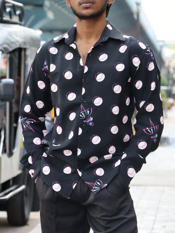 Noir Abstract Polka Dot Button-Down