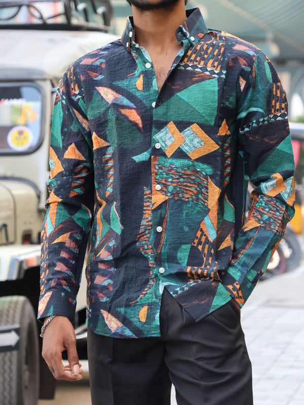 Geometric Mosaic Textured Button-Down