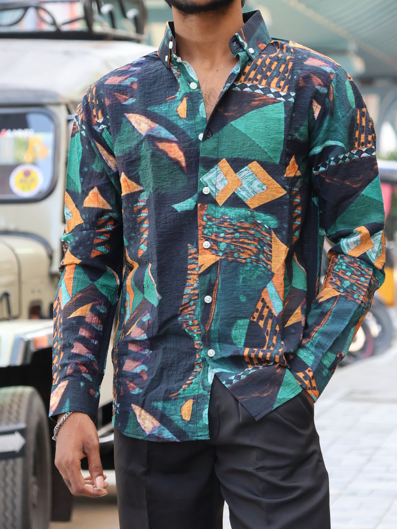 Geometric Mosaic Textured Button-Down