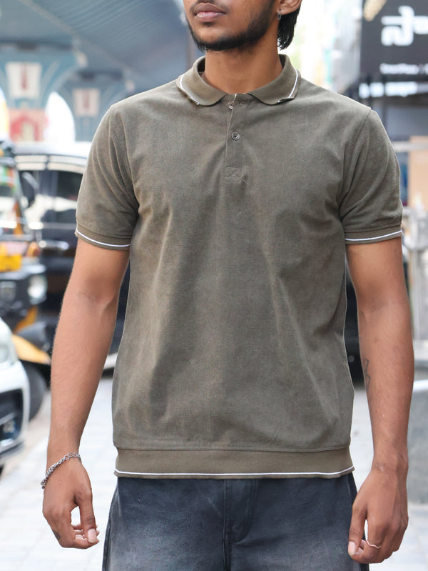 SKRIVOO Textured Knit Polo – Olive Drab