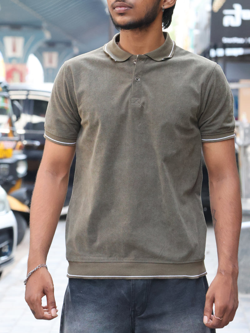 SKRIVOO Textured Knit Polo – Olive Drab