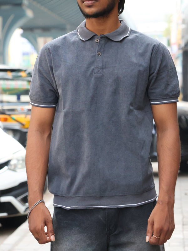 SKRIVOO Micro-Waffle Knit Polo – Charcoal Grey