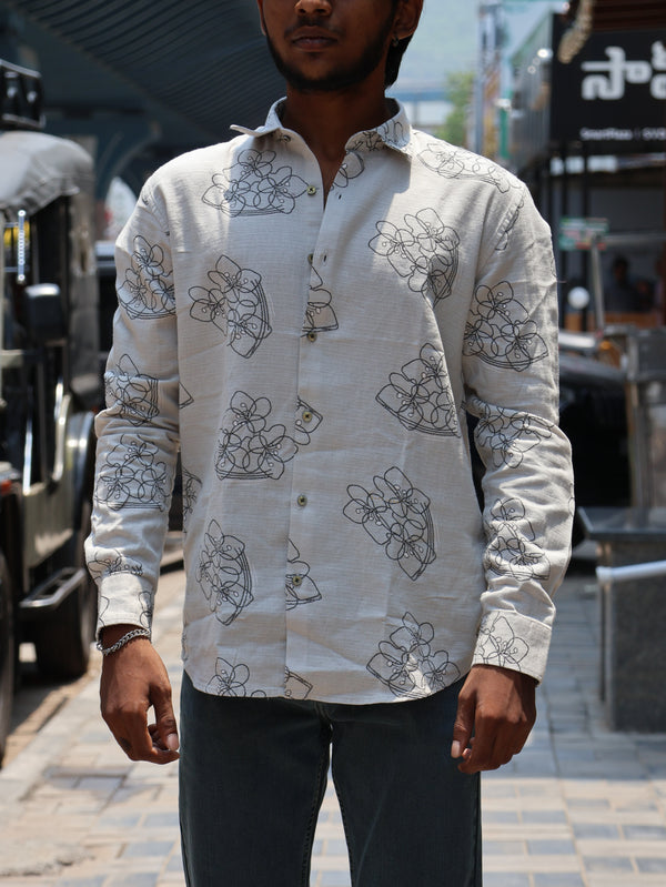 Abstract Floral Linen Shirt – Off-White
