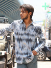 Abstract Floral Linen-Blend Shirt – Onyx Black