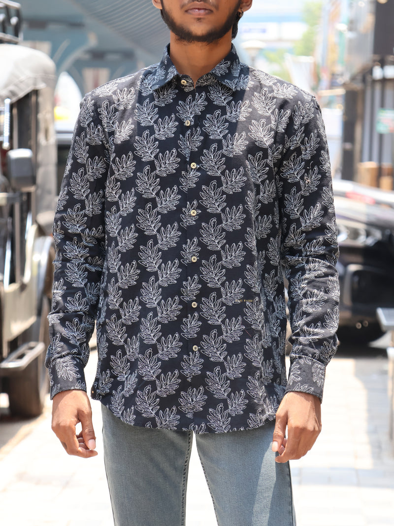 Abstract Floral Linen-Blend Shirt – NAPOLEON BLACK