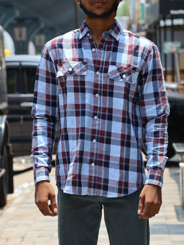 checked Linen-Blend Shirt – Steel Blue