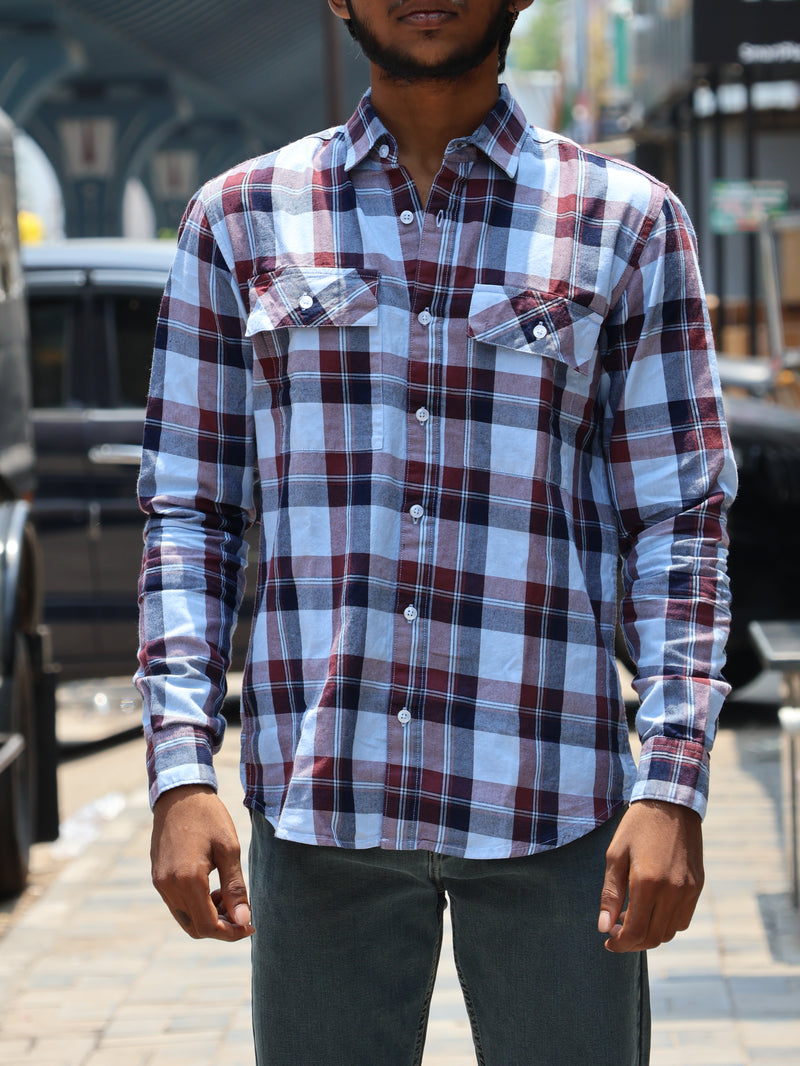 checked Linen-Blend Shirt – Steel Blue