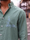 Baroque Embroidered Sage Linen-Blend Shirt