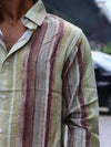 vintage Earth-Tone Striped Linen-Blend Shirt