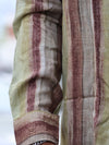 vintage Earth-Tone Striped Linen-Blend Shirt