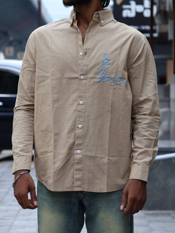 Baroque Embroidered Khaki Linen-Blend Shirt