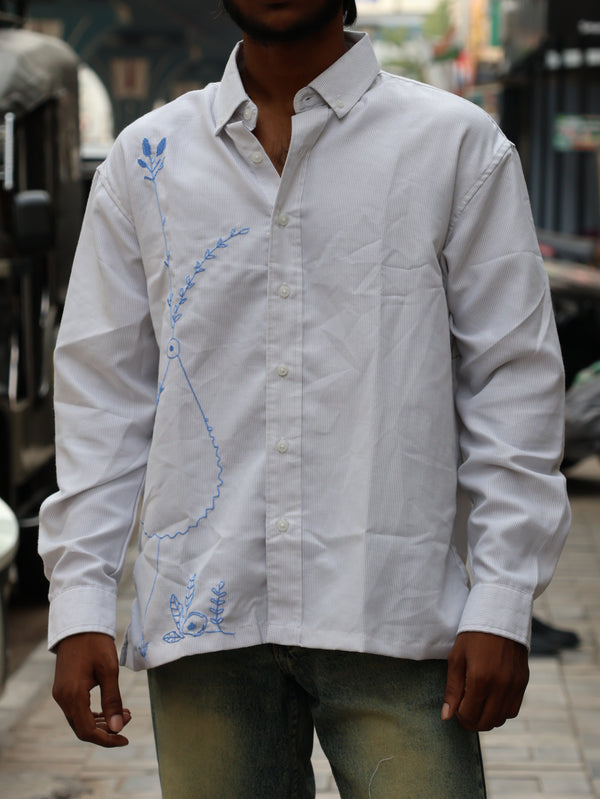 Baroque Embroidered Black Linen-Blend Shirt