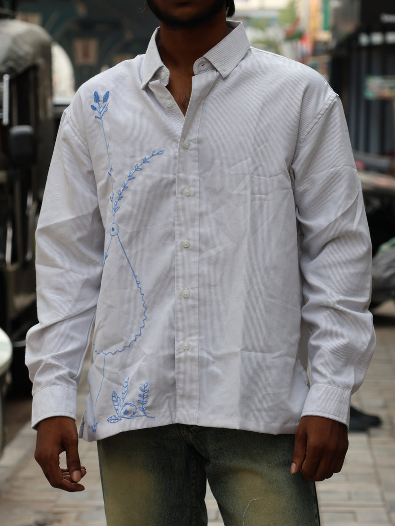 Baroque Embroidered Black Linen-Blend Shirt