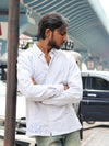 Baroque Embroidered Black Linen-Blend Shirt