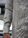Baroque Embroidered olive green Linen-Blend Shirt