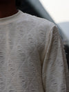 textured Distressed Knit Long-Sleeve – Off-White