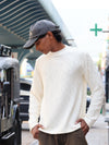 textured Distressed Knit Long-Sleeve – Off-White