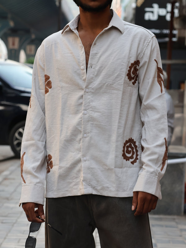 Artisanal Embroidered Linen-Blend Button-Up – Off-White